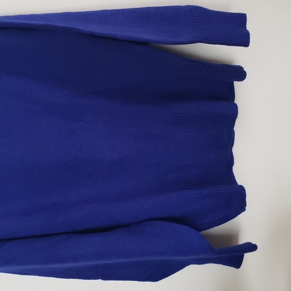 Chunky blue low back balloon sleeve sweater, long, loose crew neck, large - Picture 3 of 8